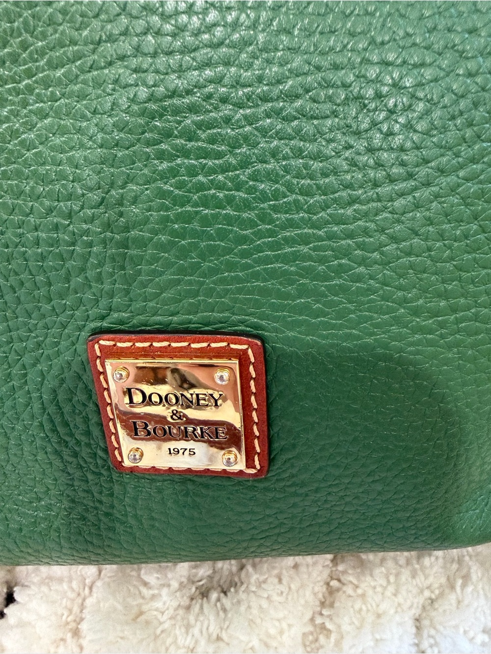 Dooney & Bourke Emerald Green Pebbled Leather Shoulder Bag with Brown Trim - Picture 2 of 10